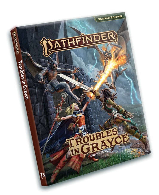 Pathfinder game book titled 'Troubles in Grayce' on a white background