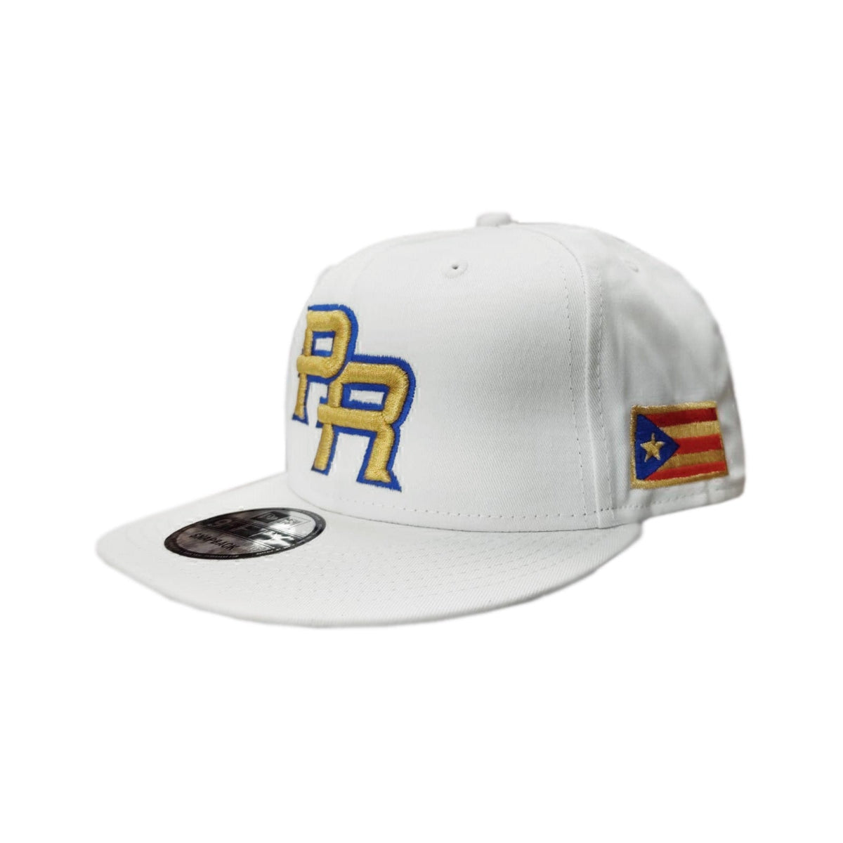 White cap with 'PR' logo and Puerto Rican flag patch on a white background