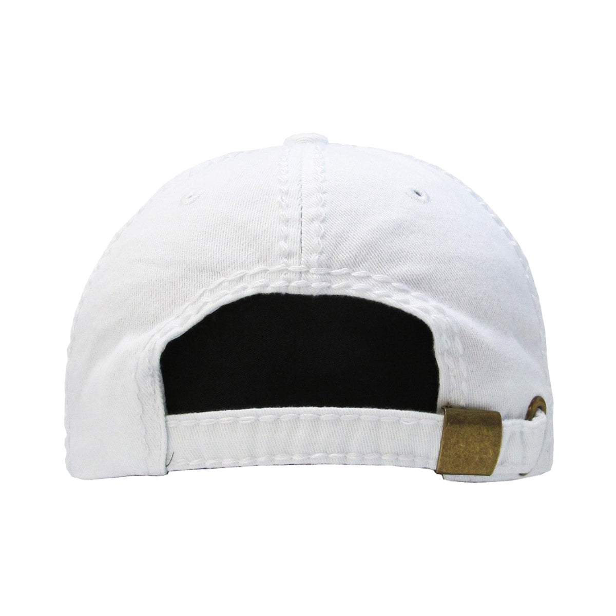 White cap with a brown buckle on a white background
