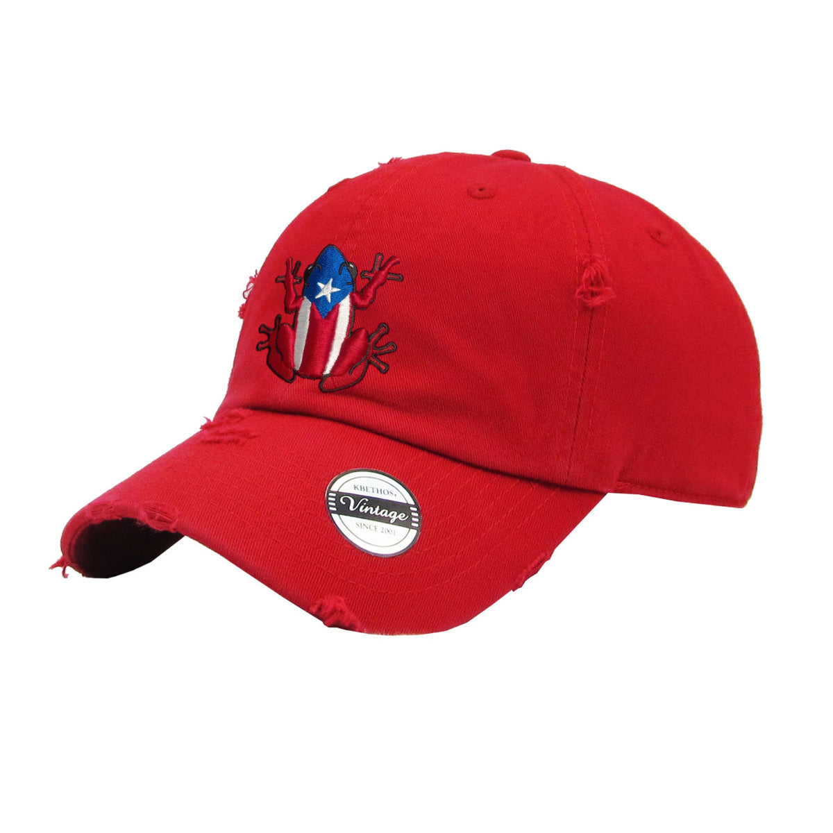 Red cap with decorative elements on a white background