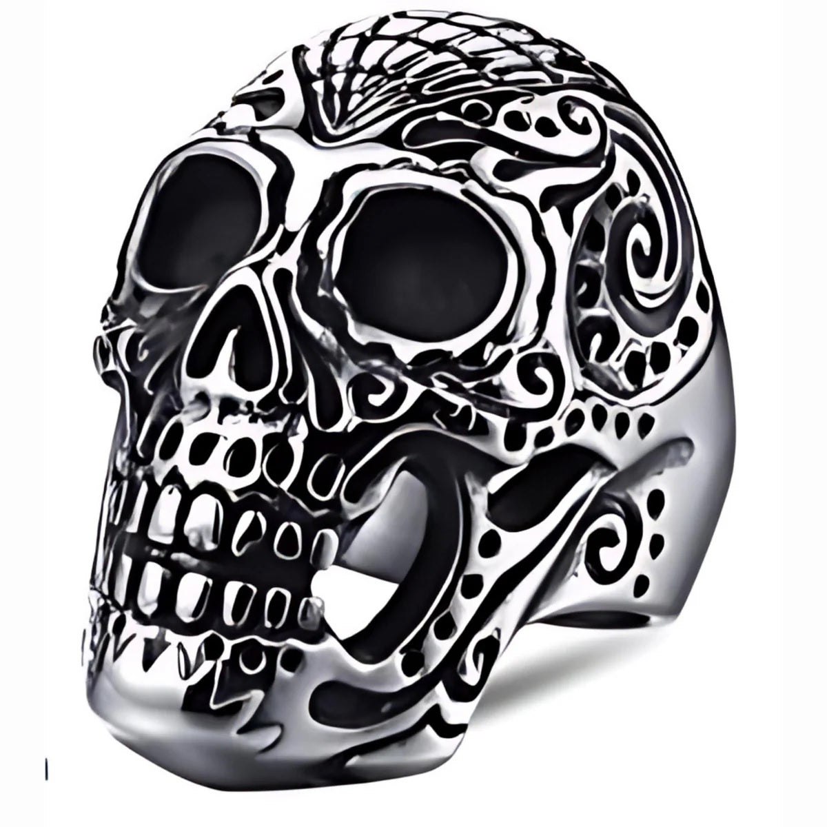 Stainless Steel Large Sugar Cane Skull Biker Ring