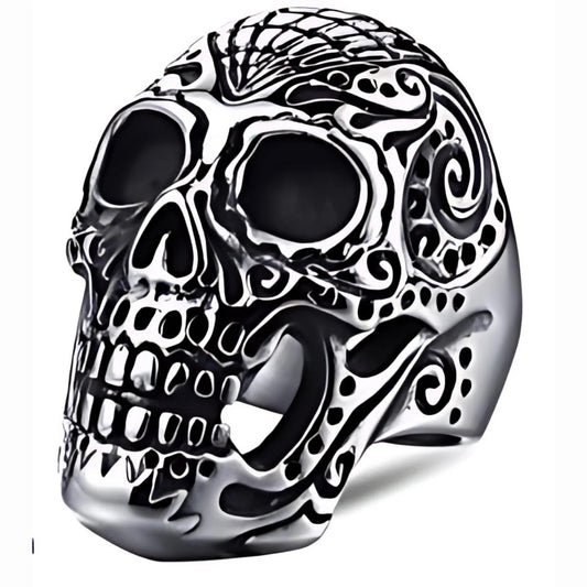 Stainless Steel Large Sugar Cane Skull Biker Ring
