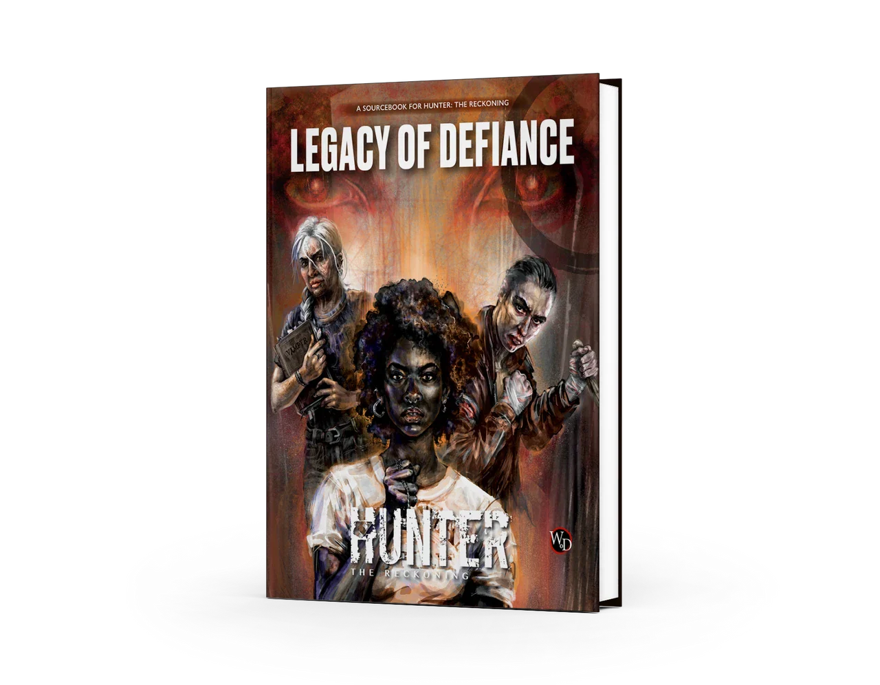 Book titled 'Legacy of Defiance' from 'Hunter: The Reckoning' series on a white background