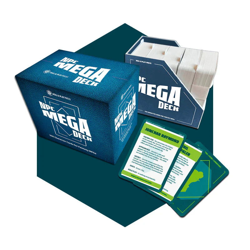Mega Deck packaging with cards and leaflet on a white background