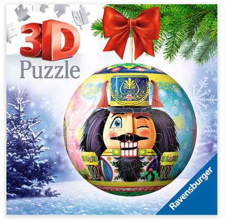 3D Nutcracker puzzle packaging with Christmas tree and snowflakes, featuring Ravensburger brand.