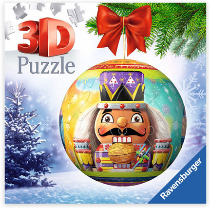 3D puzzle packaging with a Nutcracker design and Christmas elements, featuring the Ravensburger brand.