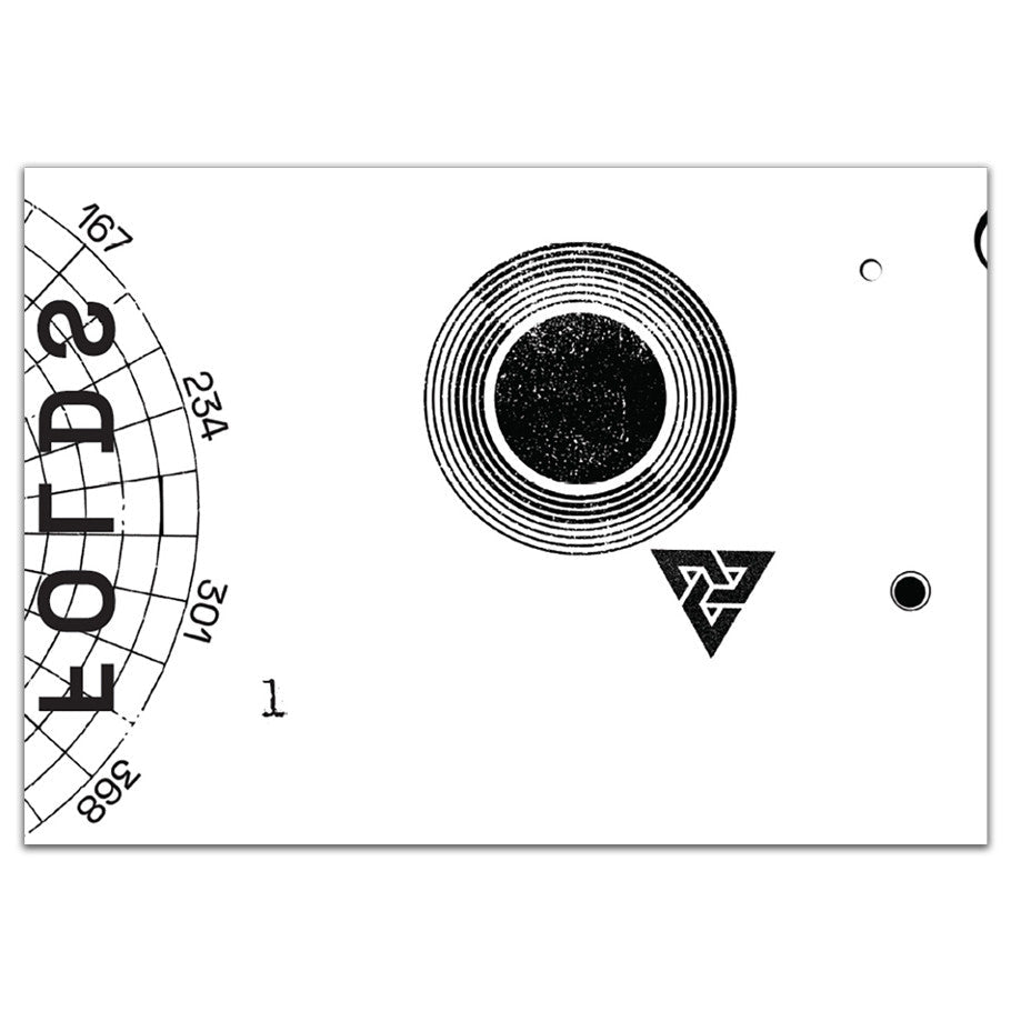 Black and white abstract design with geometric shapes on a white background