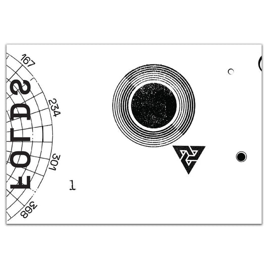 Black and white abstract design with geometric shapes on a white background