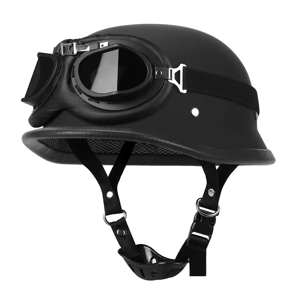 Black helmet with goggles on a white background