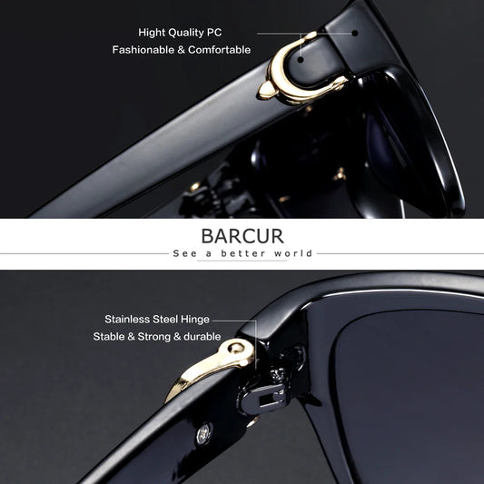 Close-up of sunglasses with highlighted features and brand name 'STEVVEX'.