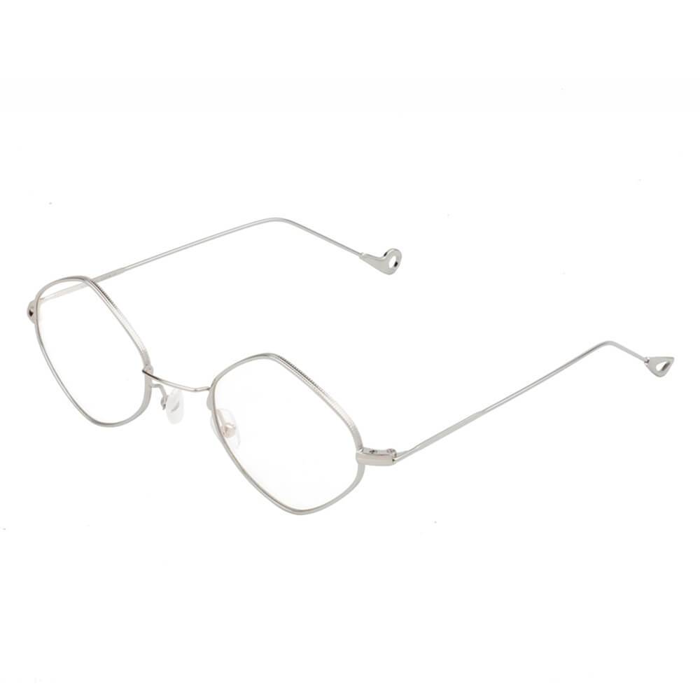 Silver eyeglasses on a white background