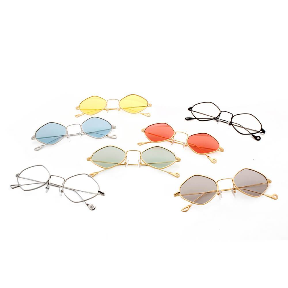 Collection of colorful sunglasses on a white background