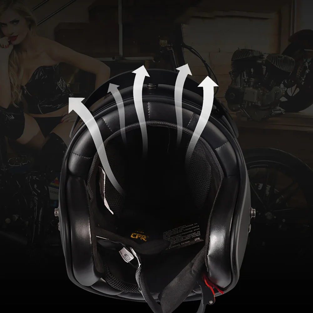 Black motorcycle helmet with air vent diagram on a blurred background