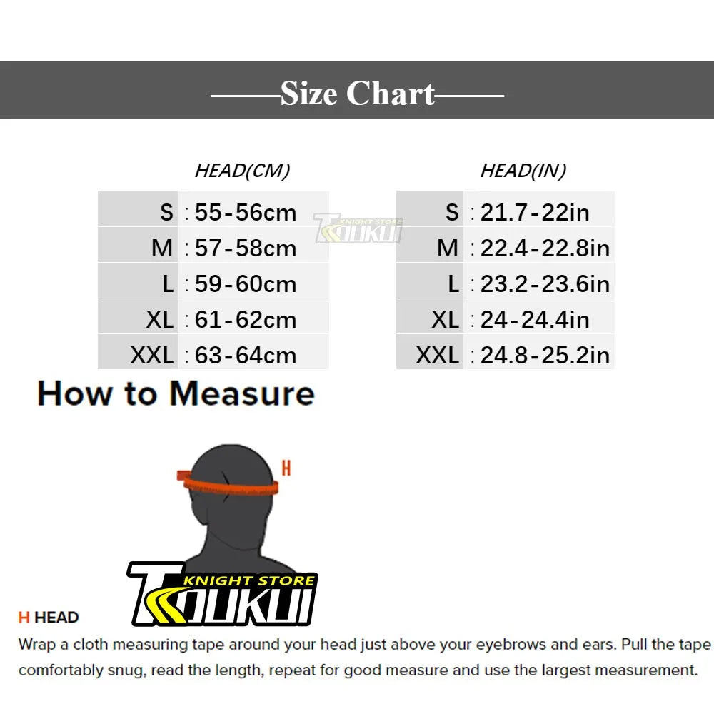 Size chart for head measurements with Knight Store logo