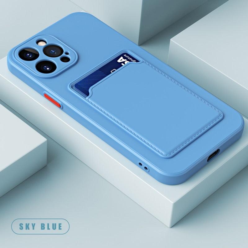 White Soft Wallet Card Holder Phone Case For iPhone 11 12 13 Pro Max Camera Protective Case Wallet Holder Cover Soft Portable Silicone Back Cover Durable Phone Case