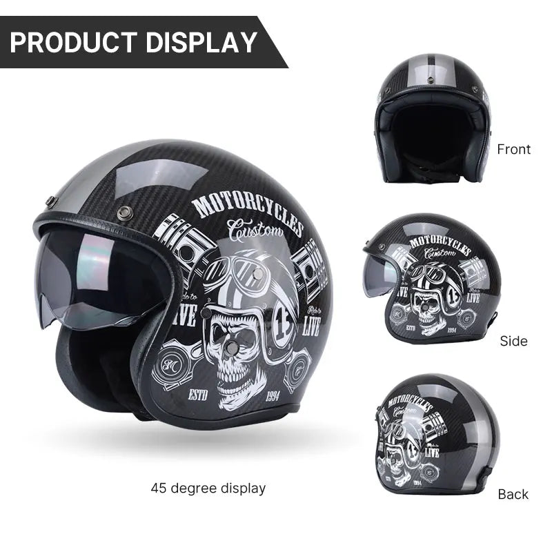 Motorcycle helmet with skull design on a white background