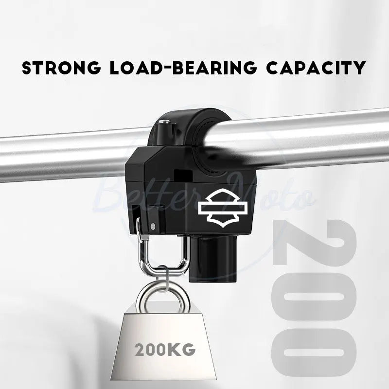 Black load-bearing hook with 200KG weight on a white background, featuring the Harley-Davidson logo.