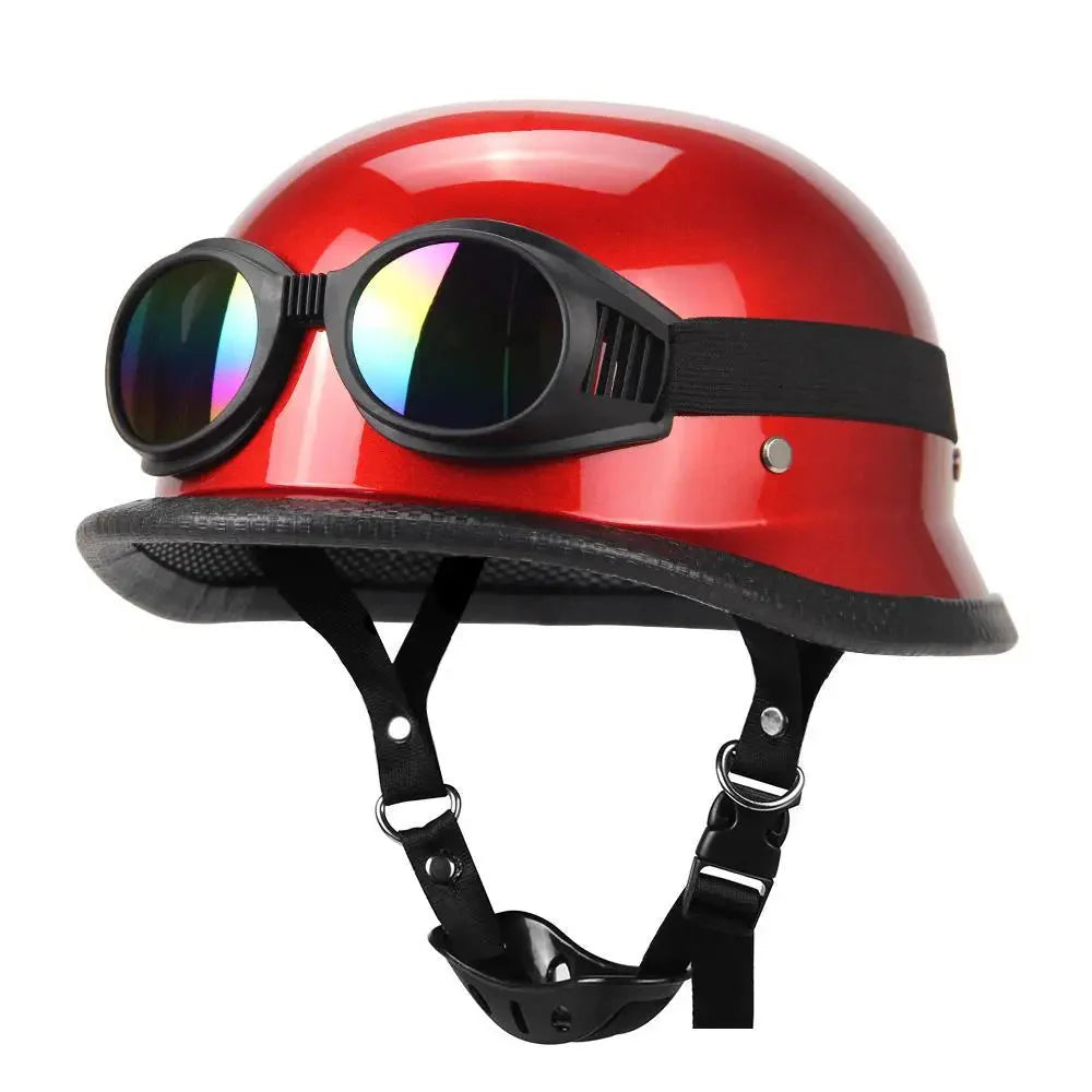 Red helmet with black goggles on a white background