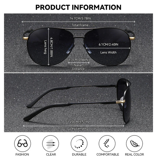 Sunglasses with measurements on a gray background
