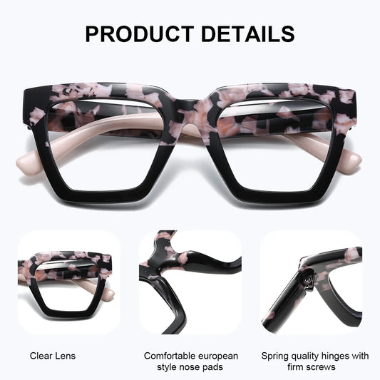 BARCUR Large Fashionable Frame Pink Reading Glasses for Women – Stylish Square Thick Frame Eyewear with Multi-Degree Options for Men & Women – Lightweight Blue Light Blocking Computer Glasses with White Gift Box for Home Office & Study