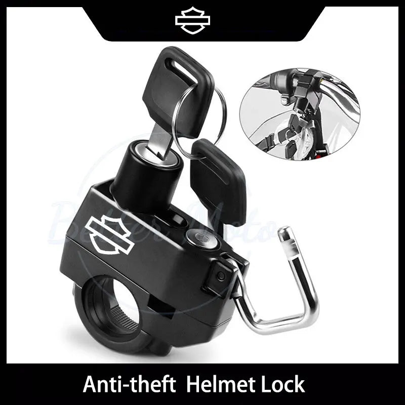 Anti-theft helmet lock with Harley-Davidson logo on a white background