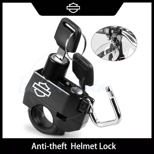 Anti-theft helmet lock with Harley-Davidson logo on a white background