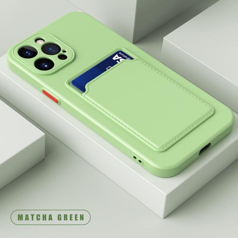 White Soft Wallet Card Holder Phone Case For iPhone 11 12 13 Pro Max Camera Protective Case Wallet Holder Cover Soft Portable Silicone Back Cover Durable Phone Case