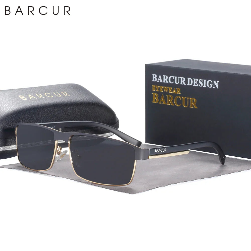 BARCUR Sunglasses Men’s Original Rectangle Fashionable Business Sunglasses – Polarized UV400 Protection for Driving Hiking Sports and Casual Wear – Trendy Fashion Shades Oculos De Sol with Anti-Reflective TAC Lenses