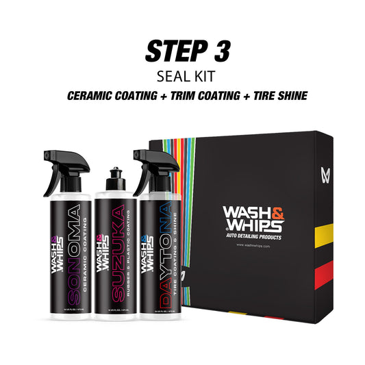 Wash & Whips seal kit with three bottles and a box on a white background