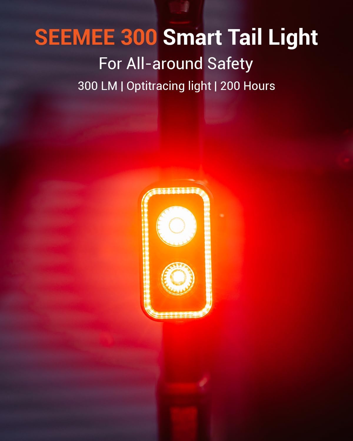 Smart Bicycle Tail Light 300 Lumen Night & Daytime Modes Brake Sensor Waterproof