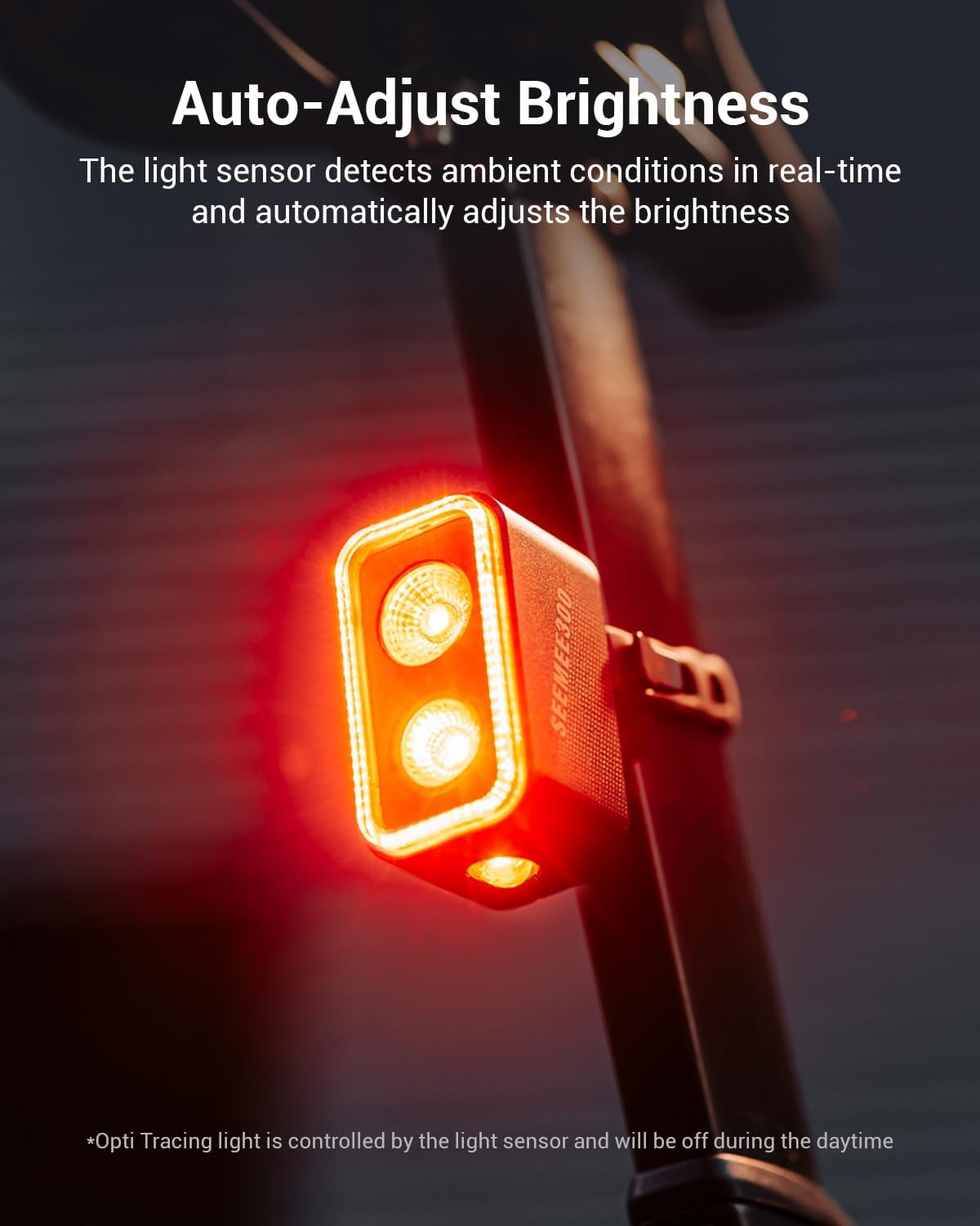 Auto Brightness Adjustment Bike Taillight 300 Lumen Night & Daytime Modes Brake Sensor Waterproof