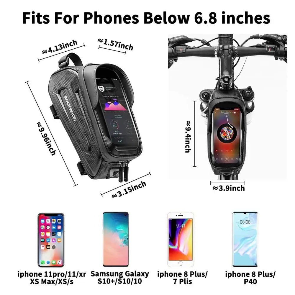 Phone holder for bike with dimensions and compatibility with various phone models.