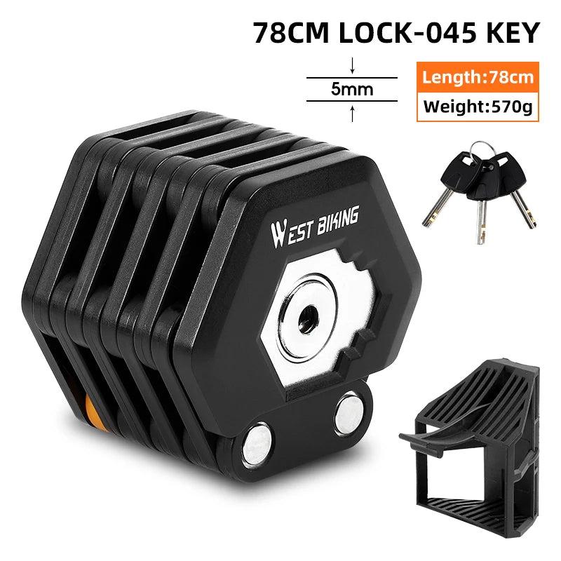 Black bike lock with keys and West Biking branding on a white background