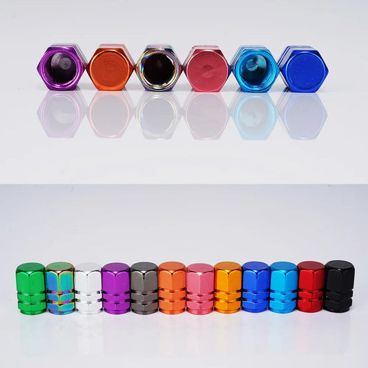 Set of colorful hexagonal metal nuts on a white background