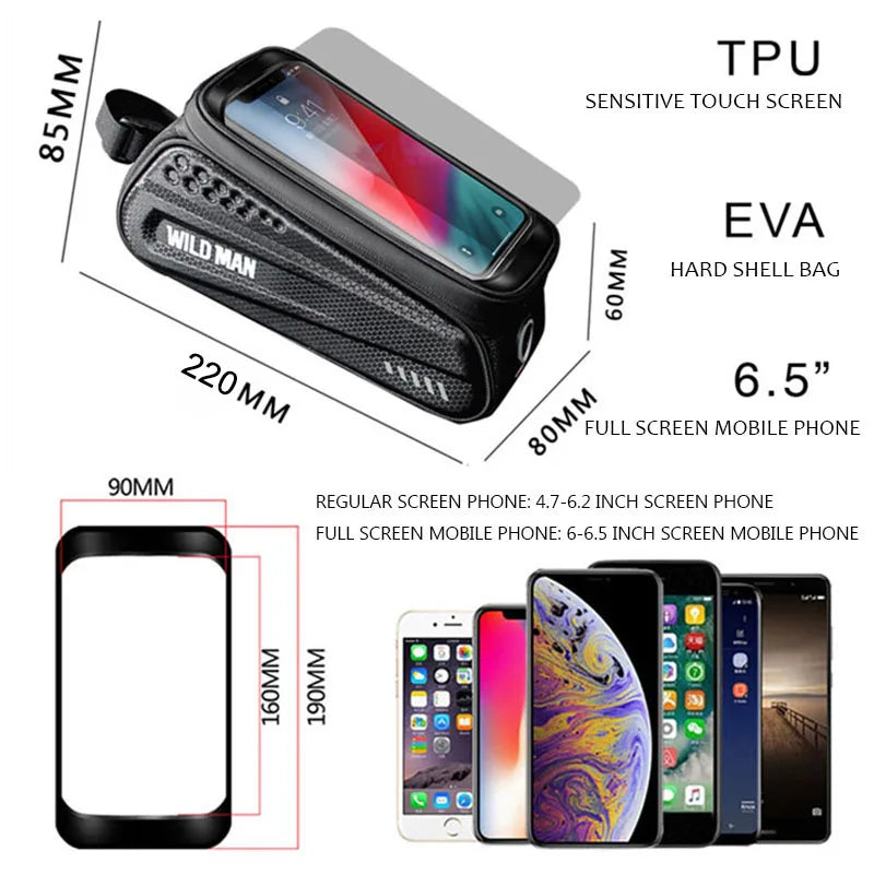 Phone case with dimensions and compatibility information on a white background