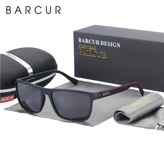 Barcur sunglasses with case and box on a white background