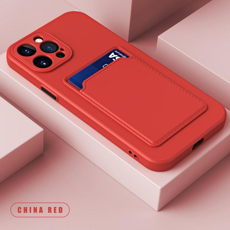 White Soft Wallet Card Holder Phone Case For iPhone 11 12 13 Pro Max Camera Protective Case Wallet Holder Cover Soft Portable Silicone Back Cover Durable Phone Case