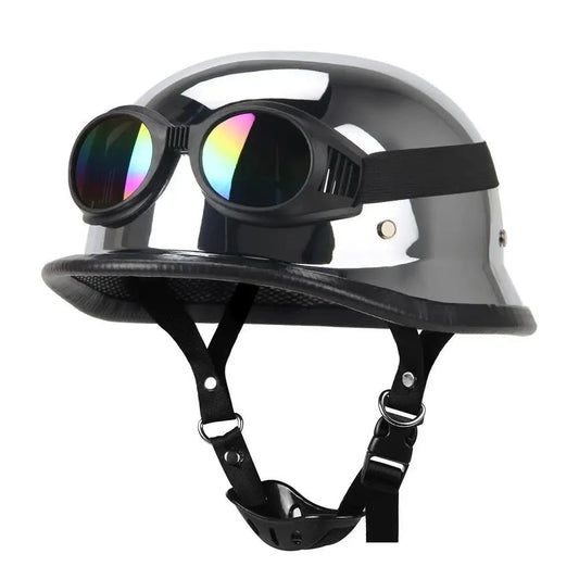 Black helmet with goggles on a white background
