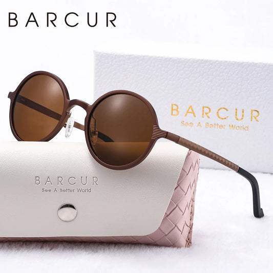 Brown sunglasses with BARCUR branding on a white background
