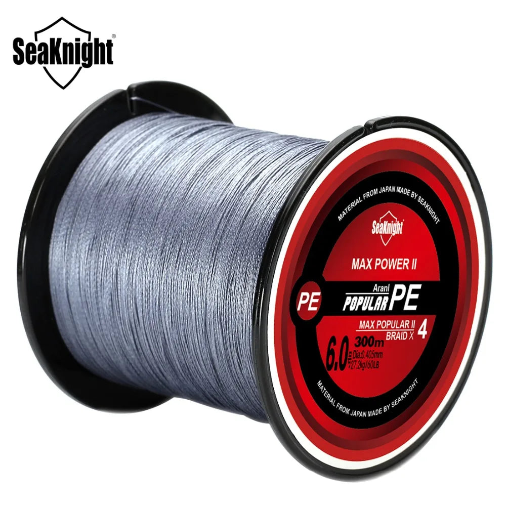 Spool of Seaknight fishing line with red label on a white background