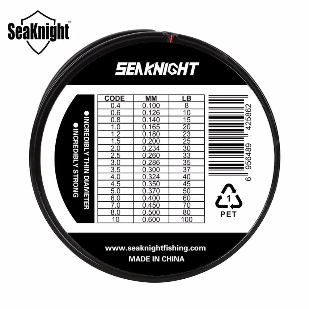 Seaknight fishing line spool with label and specifications on a white background