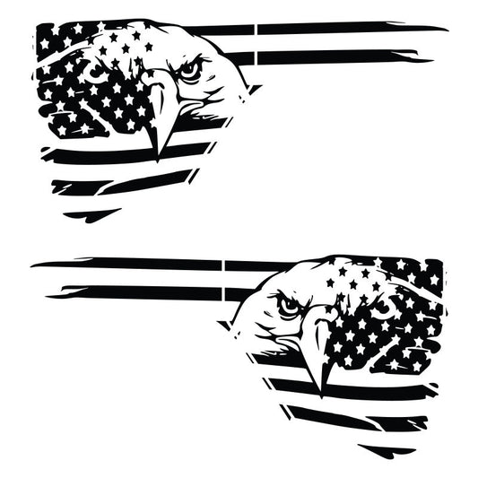 Two American flag designs with eagle heads on a white background