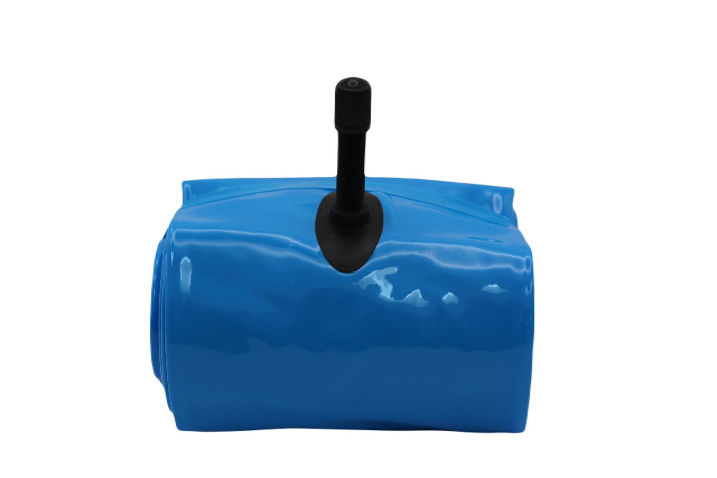 Blue plastic tank with a black valve on a white background