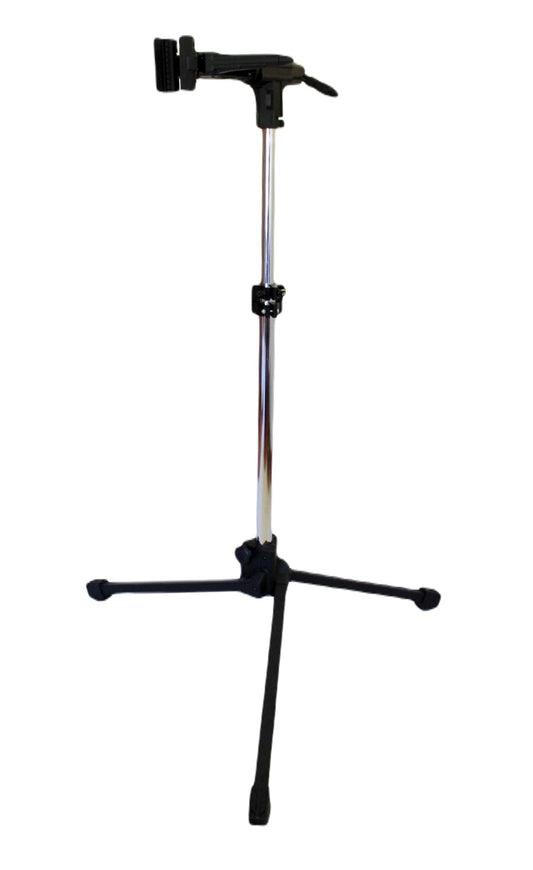 Black tripod stand on a white background