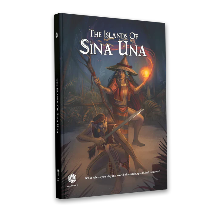 Book cover of 'The Islands of Sina Una' with two characters in a jungle setting.