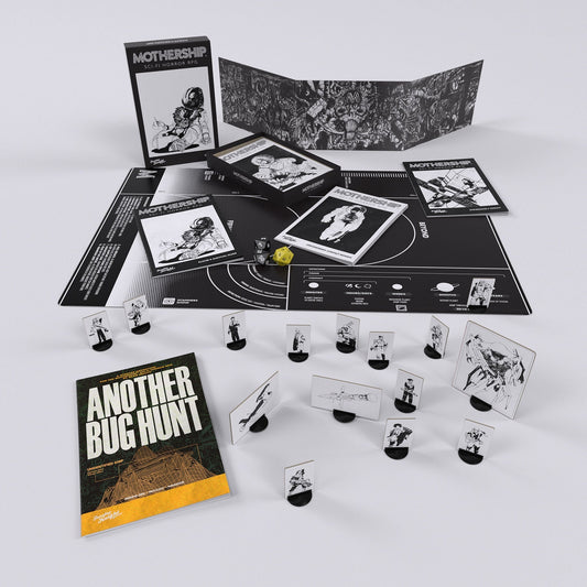 Board game packaging with cards and figures on a white background