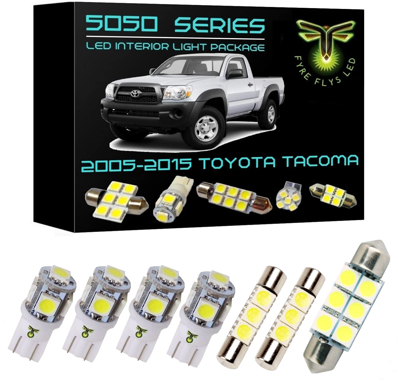 Box of 5050 Series LED interior light package for 2005-2015 Toyota Tacoma, featuring a truck on the packaging.