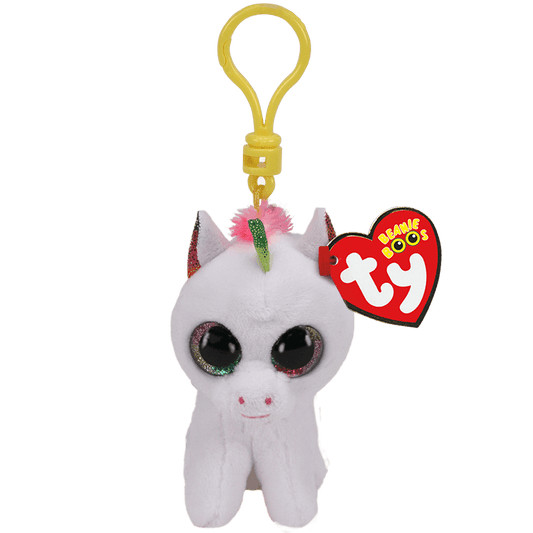 White plush keychain with a colorful flower on a transparent background