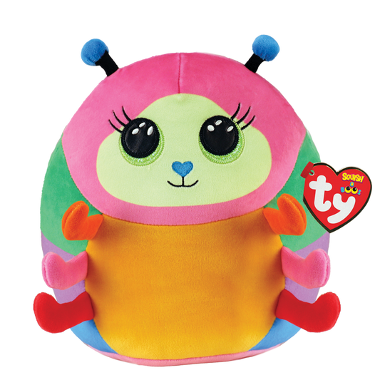 Colorful plush toy with a Ty brand tag on a white background