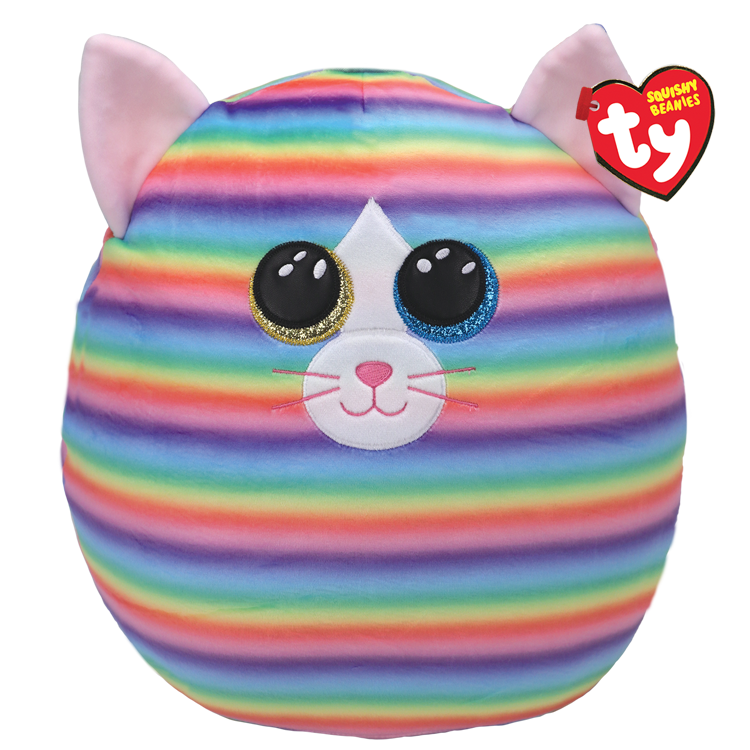 Ty Squishmallows plush toy with rainbow striped pattern on a white background